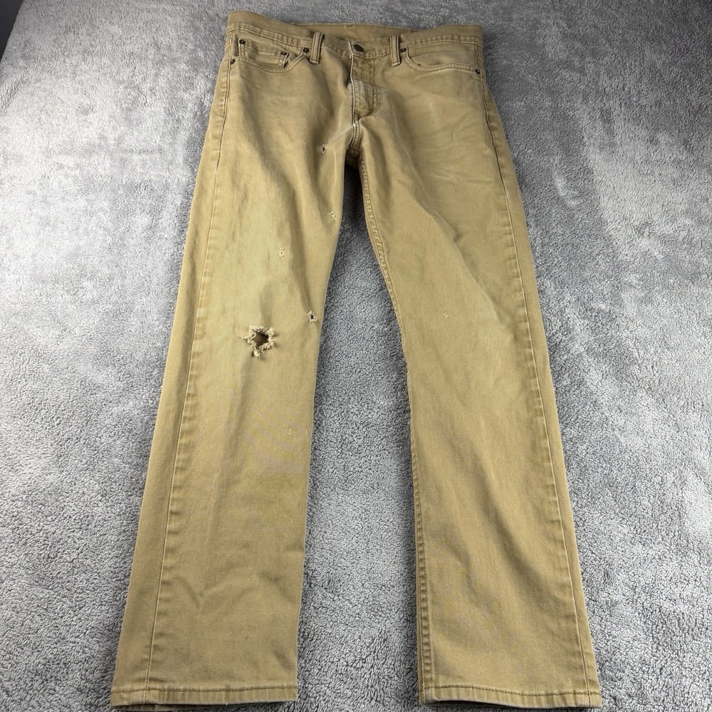 Levis 513 Slim Straight Jeans Mens 32x30 Beige Low Rise - Picture 1 of 14